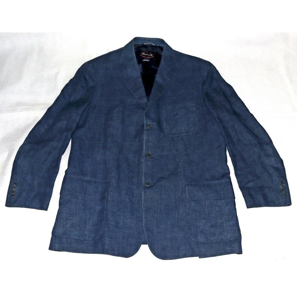 Faconnable‎ Men's 100% Linen Chambray Denim Blazer Sport Coat Jacket Size XL